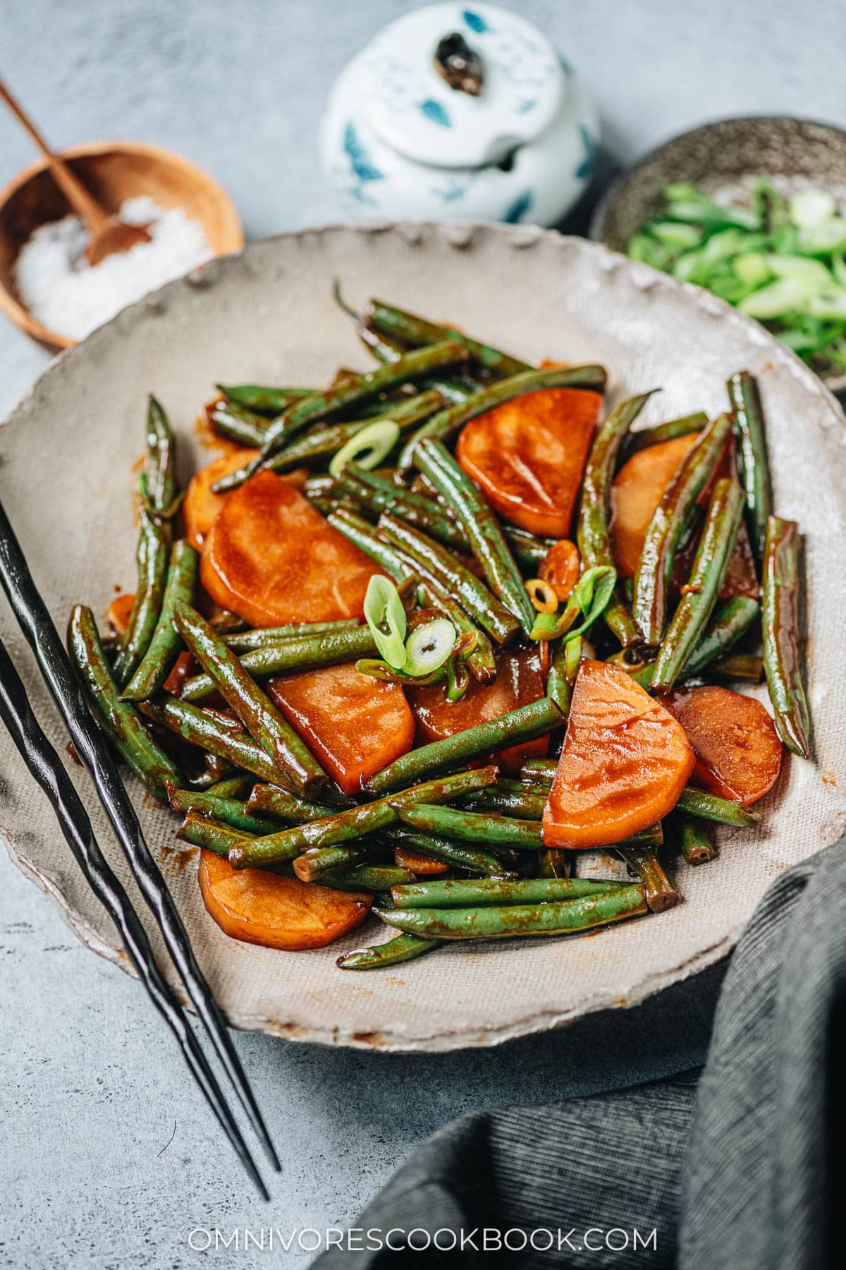 Homemade green beans and potato stew in a bowl