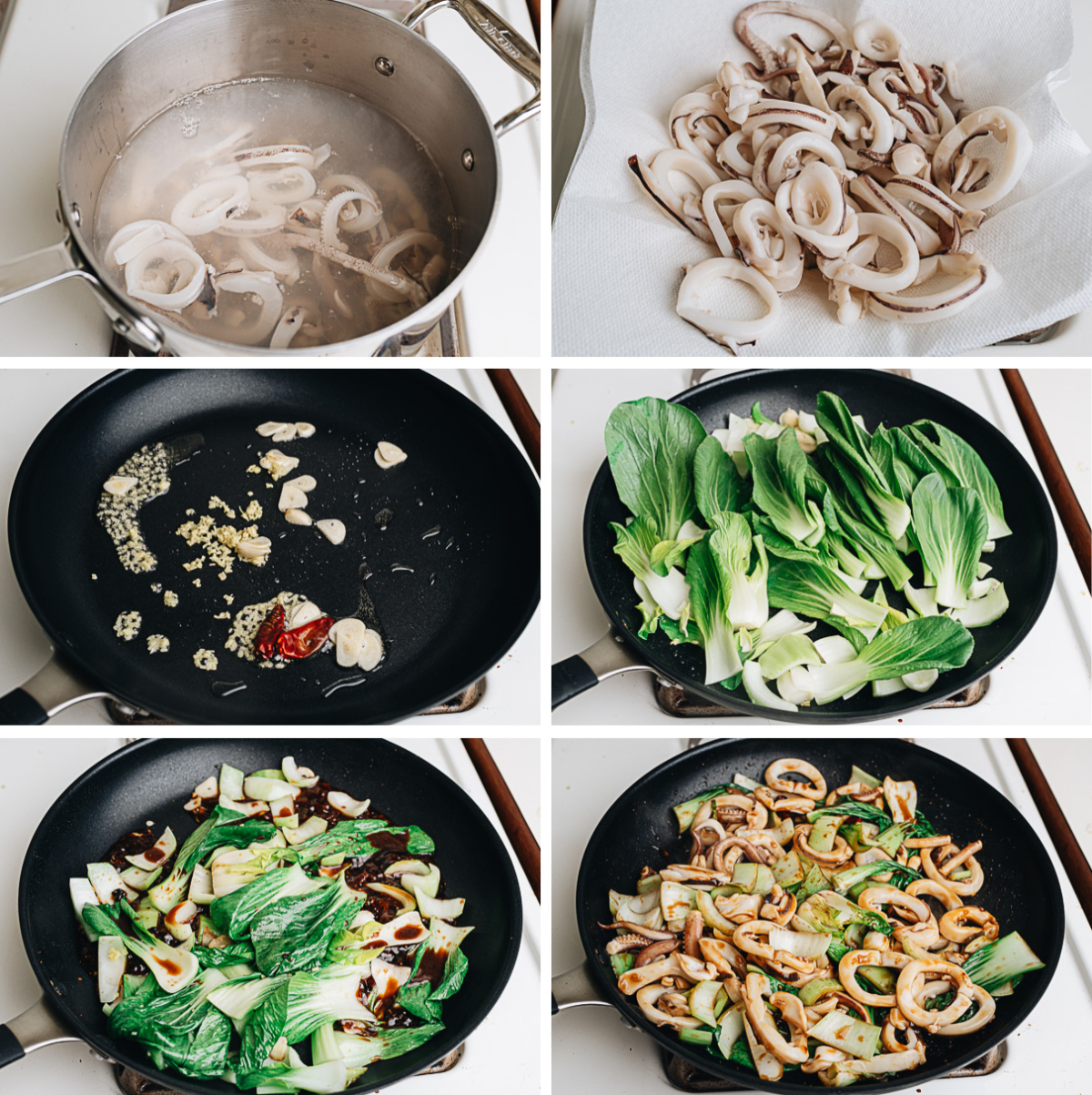 How to make squid and bok choy stir fry step-by-step