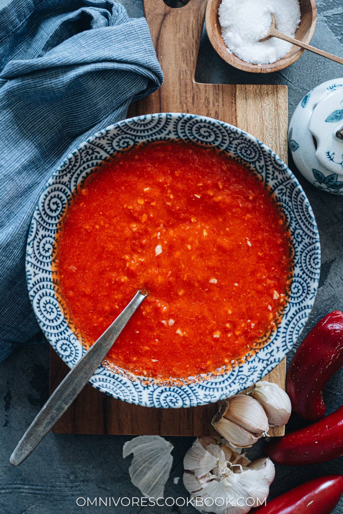 Homemade chili garlic sauce in a bowl