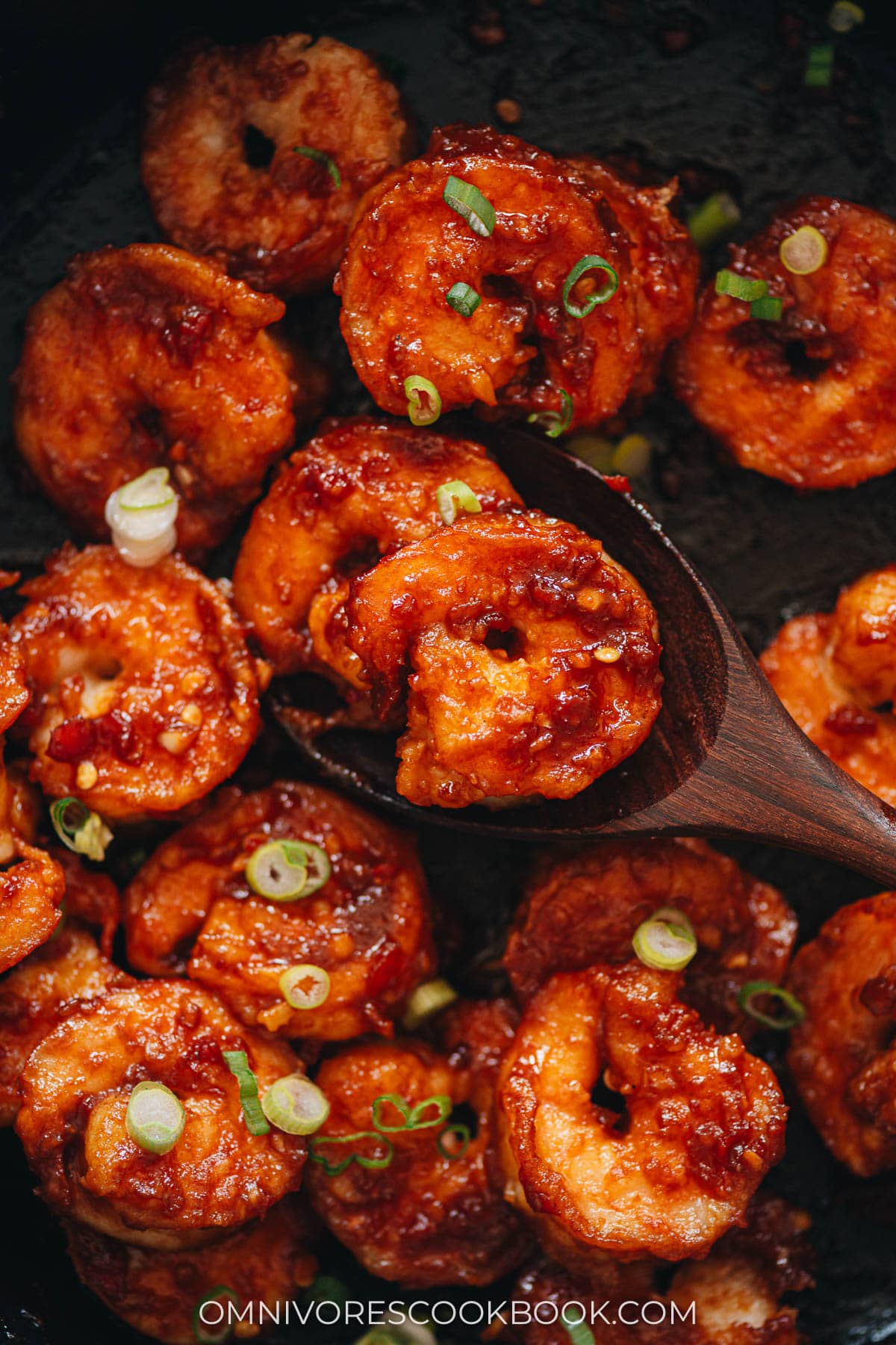 Chili garlic shrimp close up