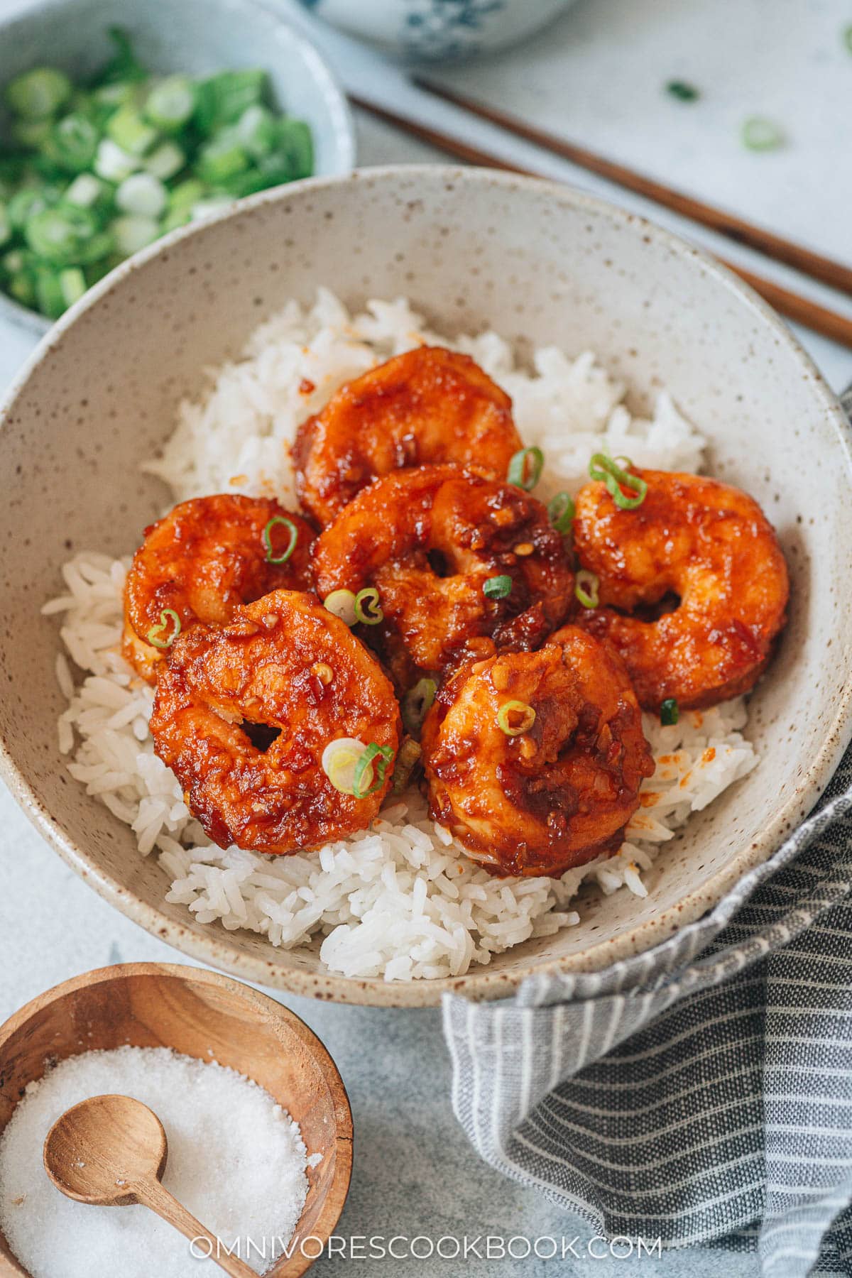 Shrimp in chili garlic sauce with rice