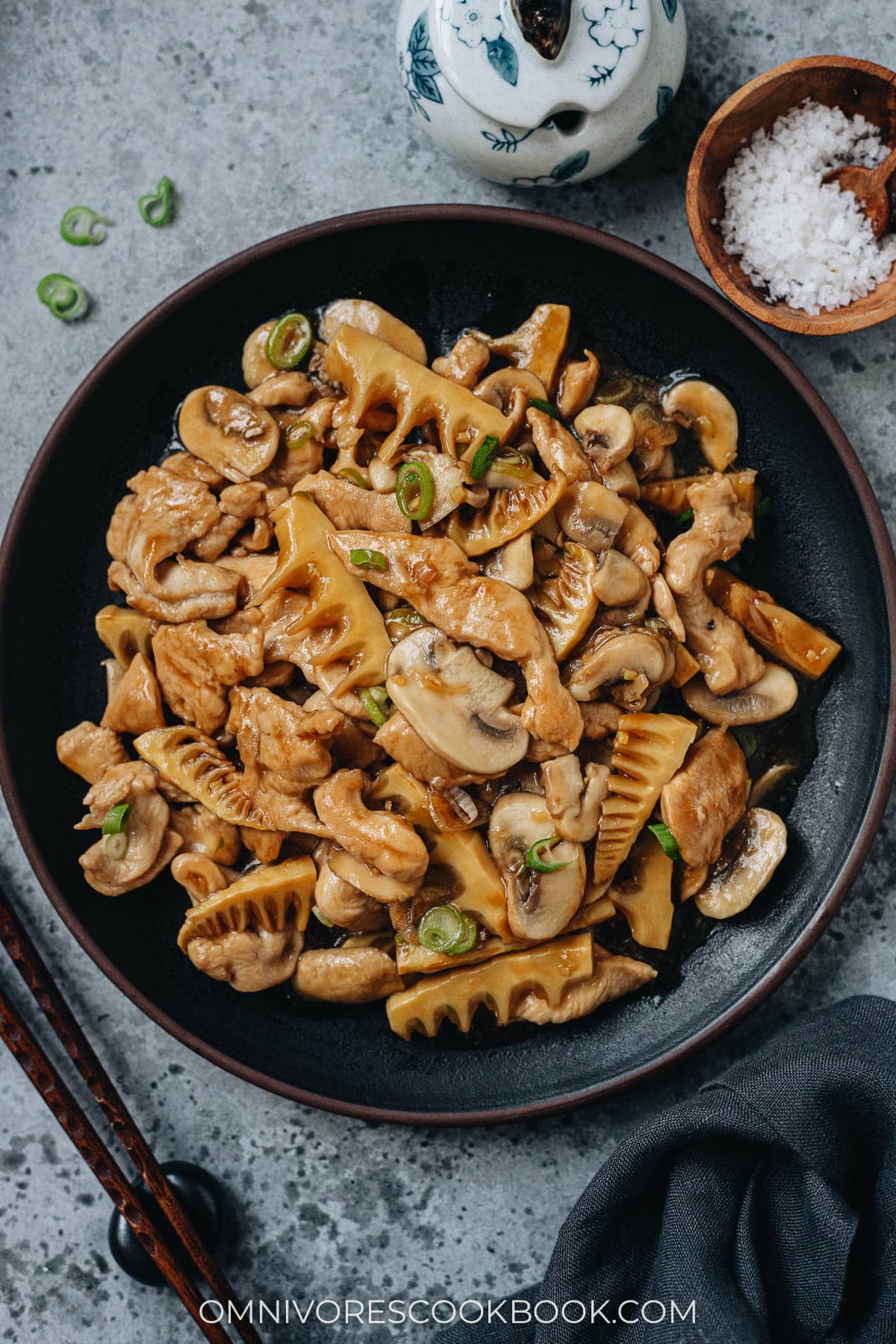 Chinese Mushroom Chicken served on a plate