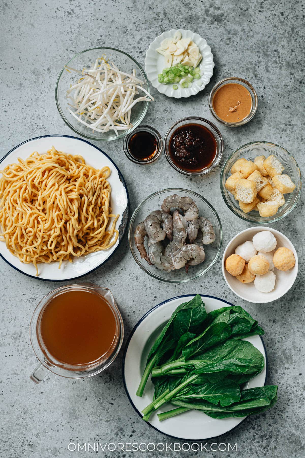 Ingredients for making satay noodle soup