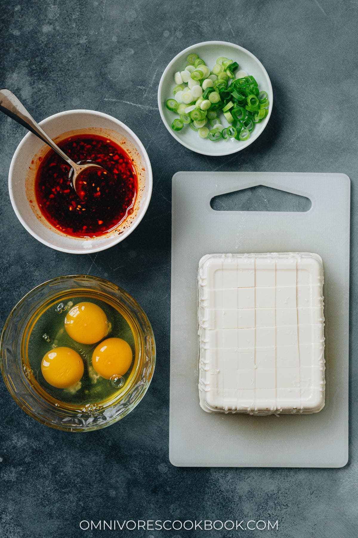 Ingredients for making egg and tofu