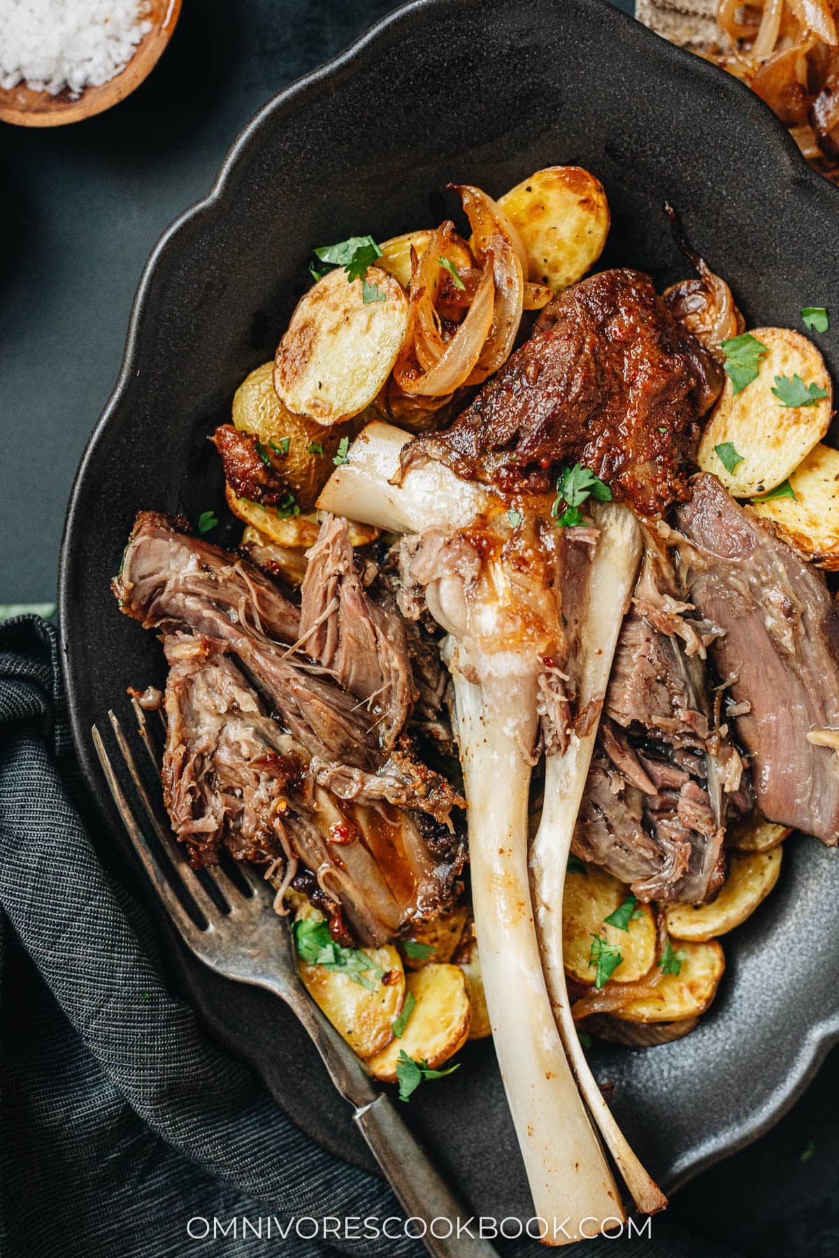 Roast lamb shank with fall-off-the-bone meat