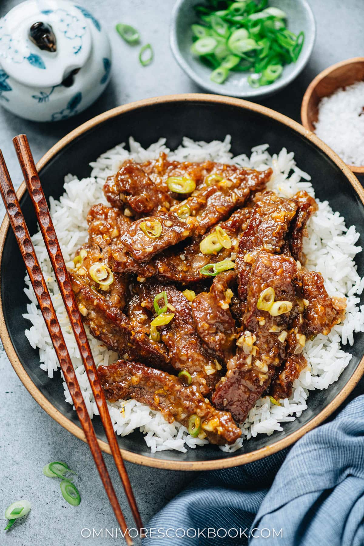 Homemade orange beef over rice