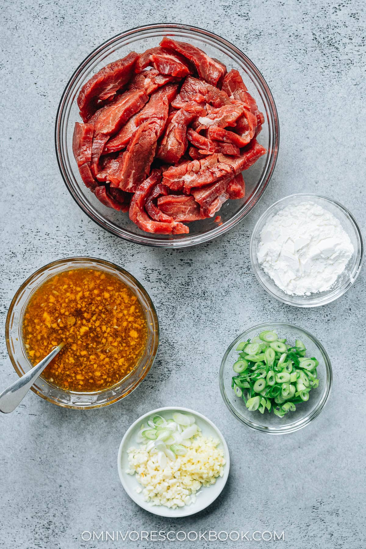 Ingredients for making orange beef