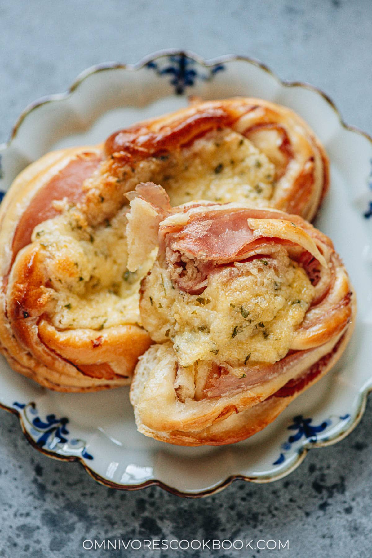 Ham and cheese buns close up