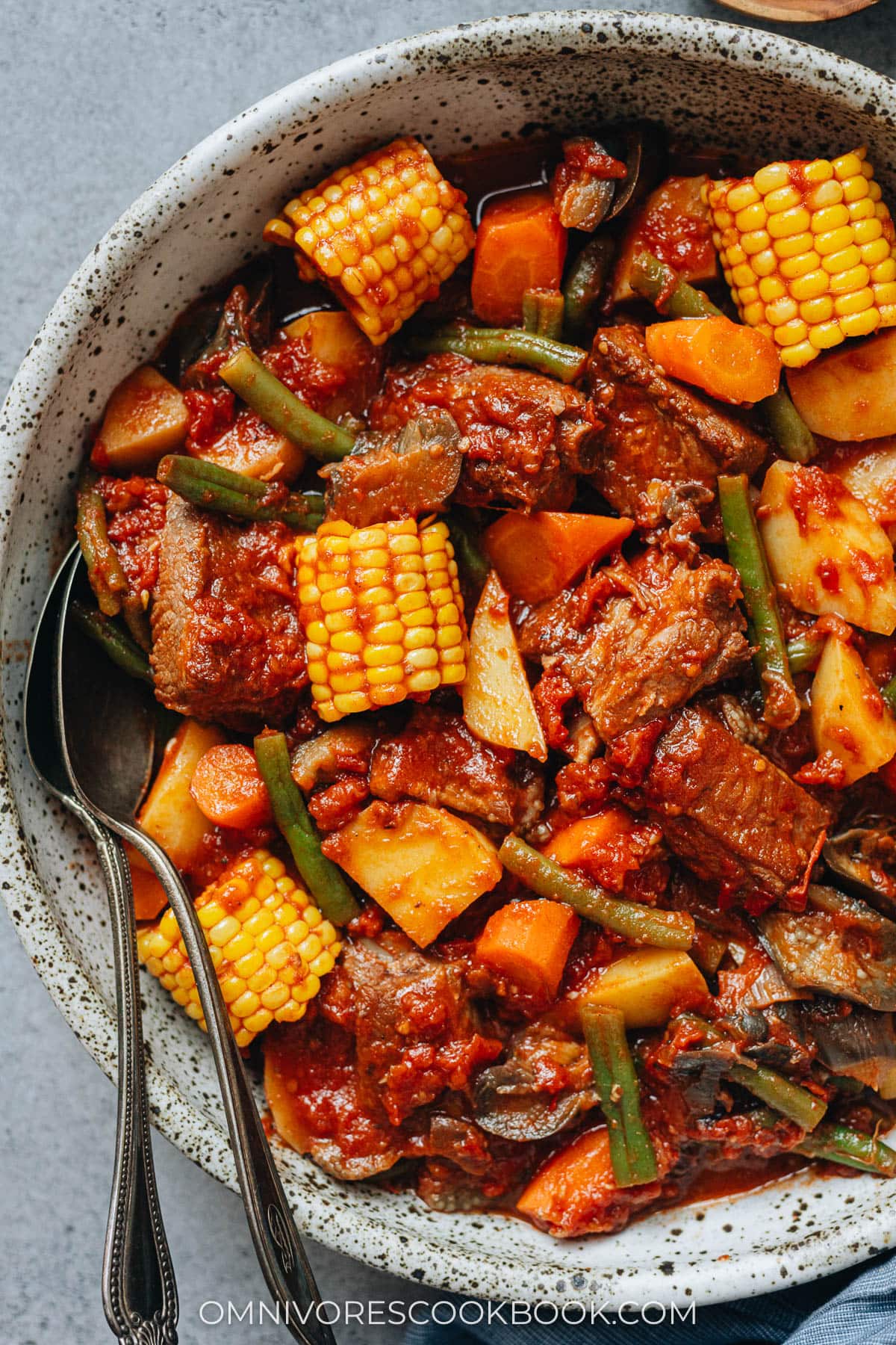 Chinese pork and vegetable stew close up