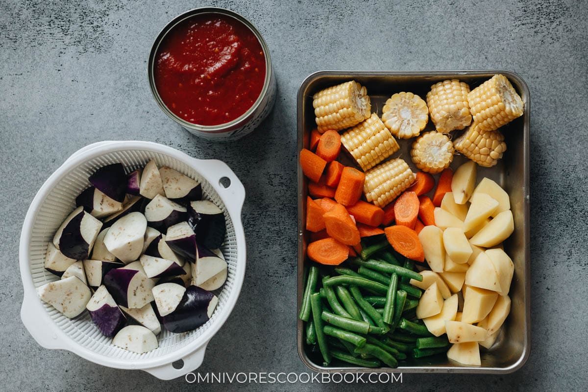 Vegetable ingredients for pork and vegetable stew