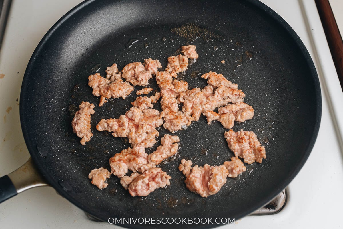 Browning ground meat in a pan