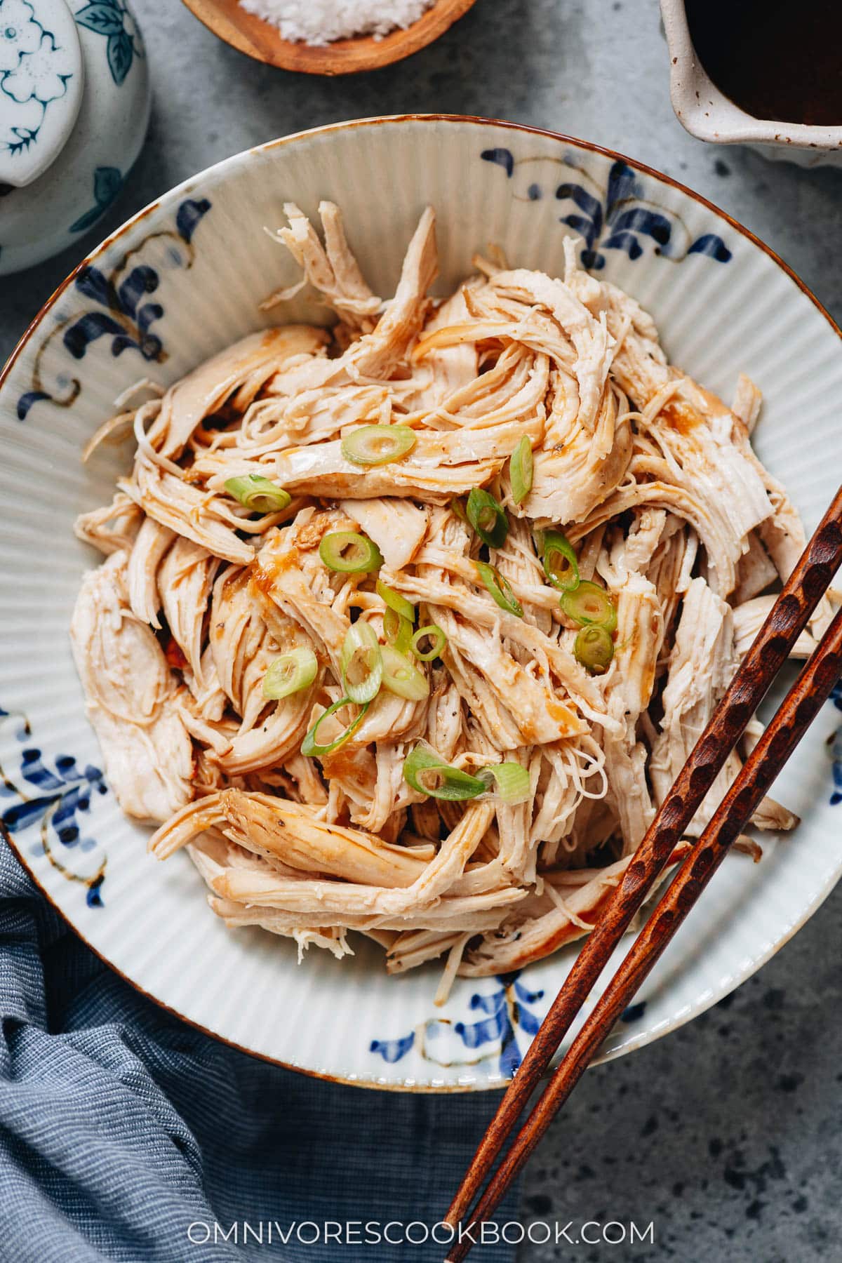 Instant pot shredded chicken in a bowl close up