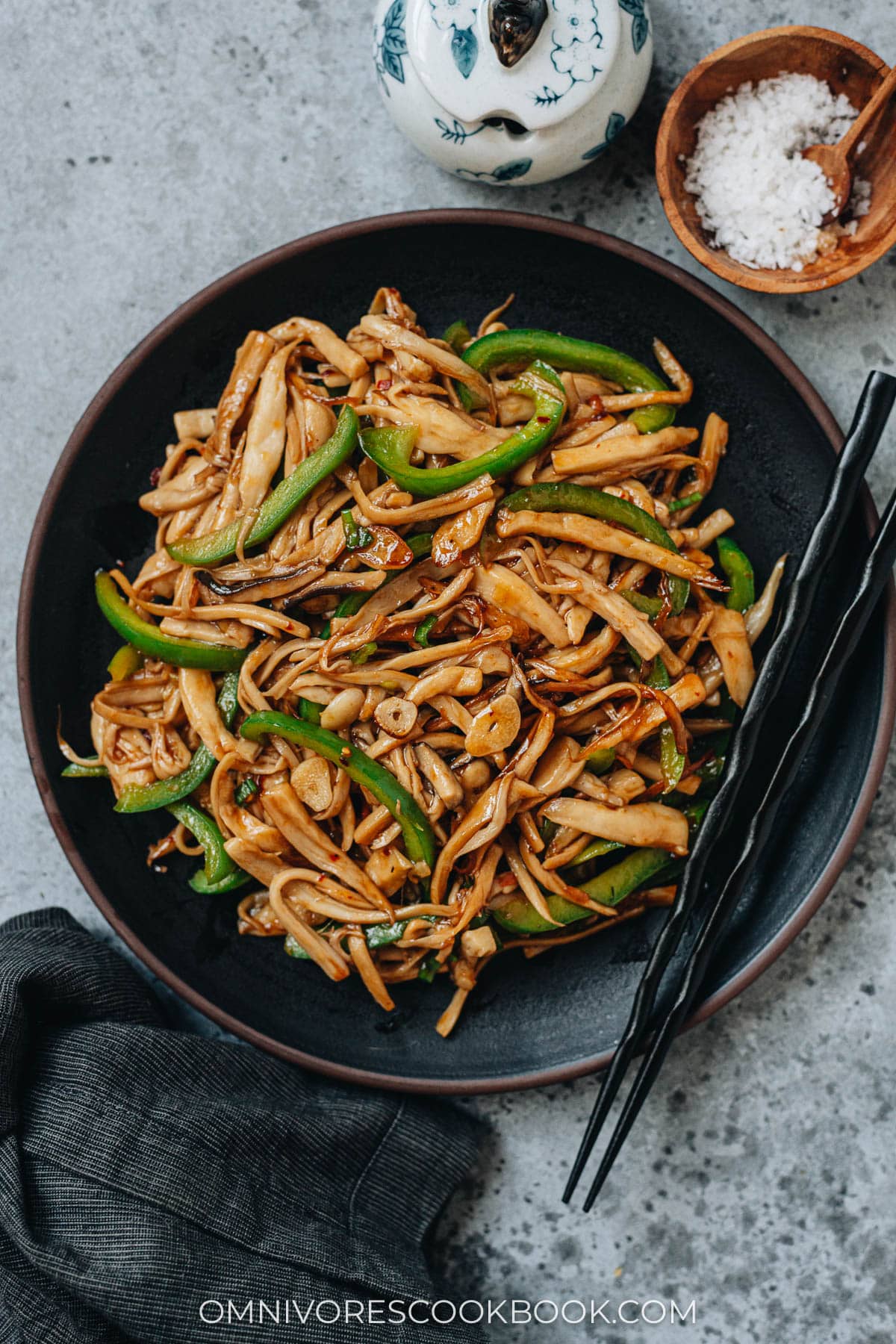 Homemade king oyster mushroom stir fry in a plate