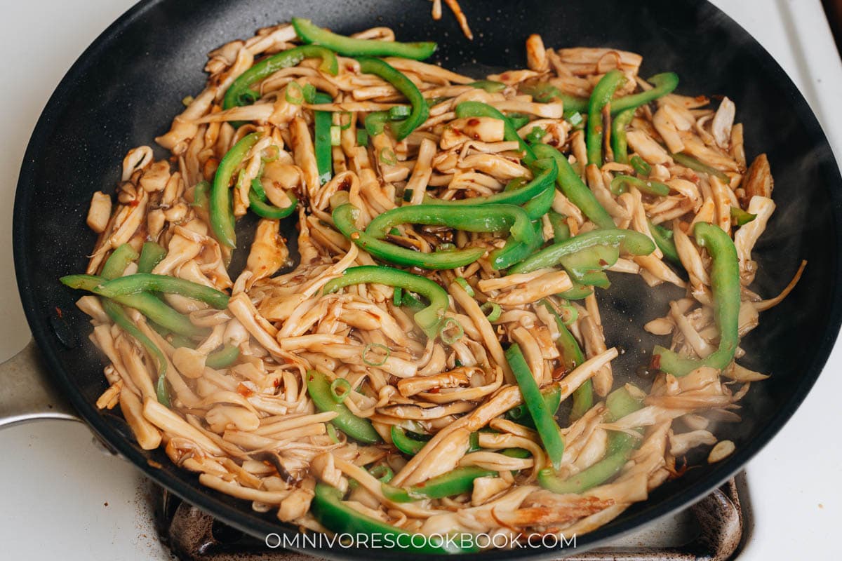 Finish up cooking king oyster mushroom stir fry