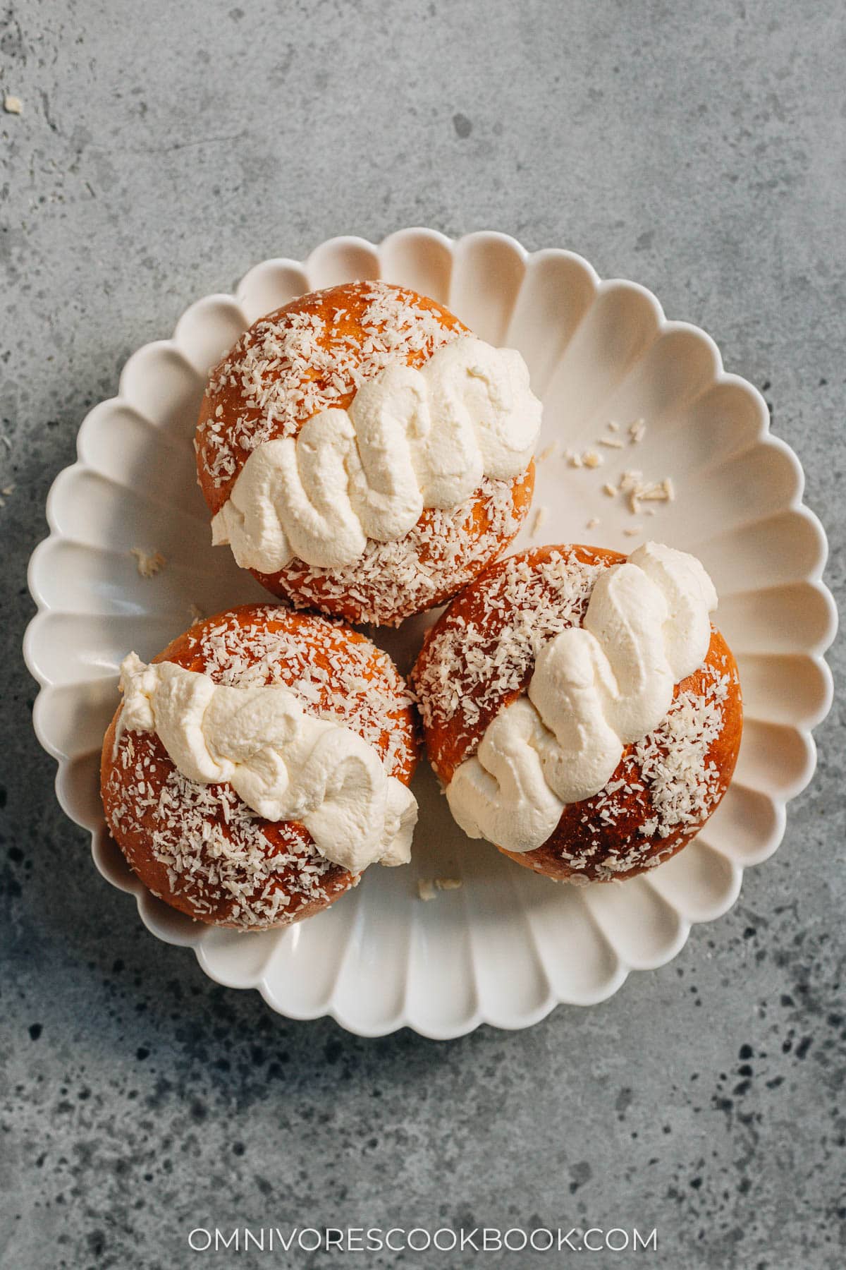 Coconut cream buns in a plate