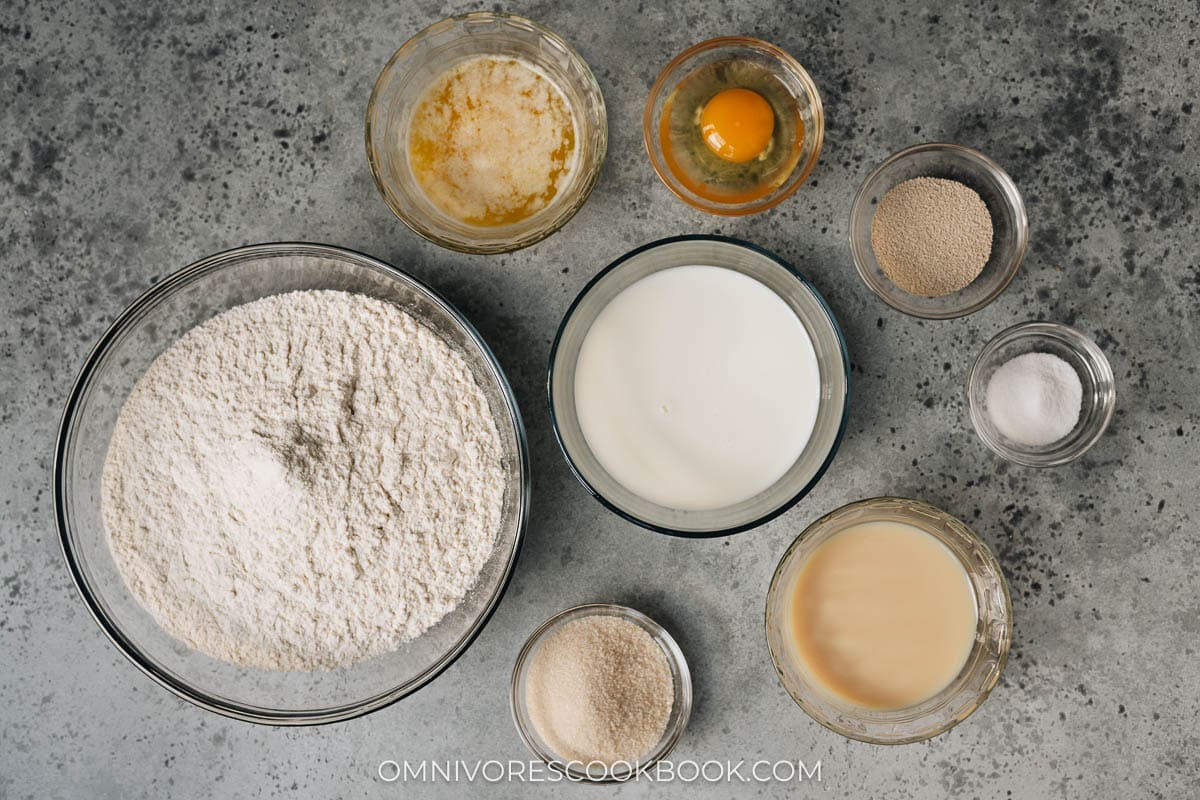 Easy milk bread dough ingredients