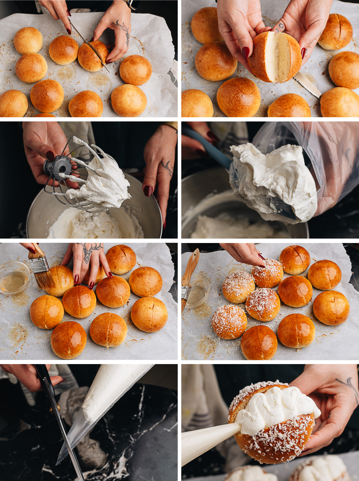 Finish up assembling coconut cream buns