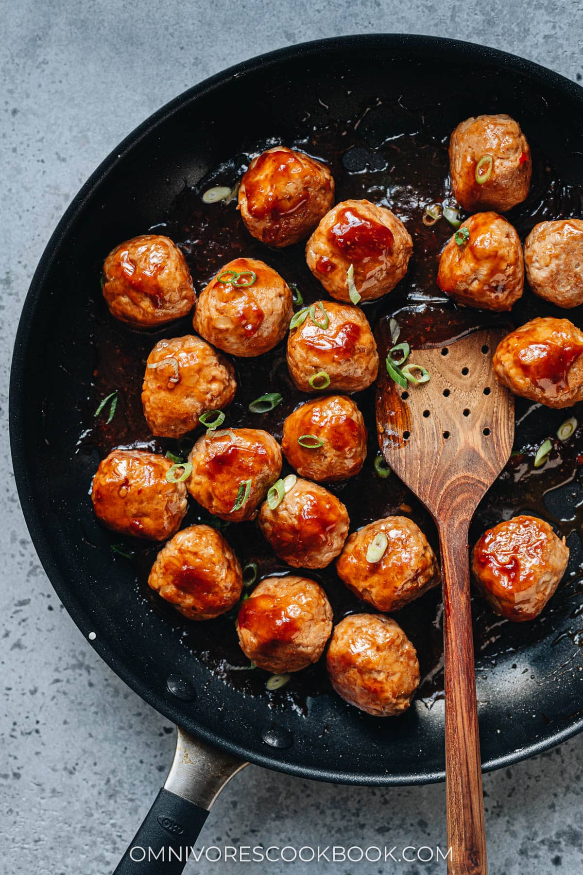 Asian turkey meatballs in a pan