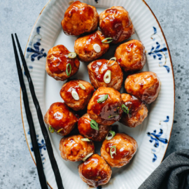 Asian turkey meatballs served in a plate