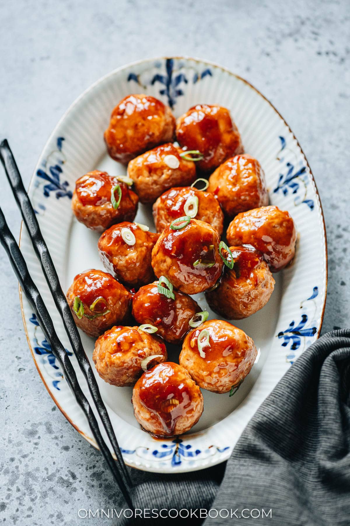 Asian turkey meatballs in a plate close up