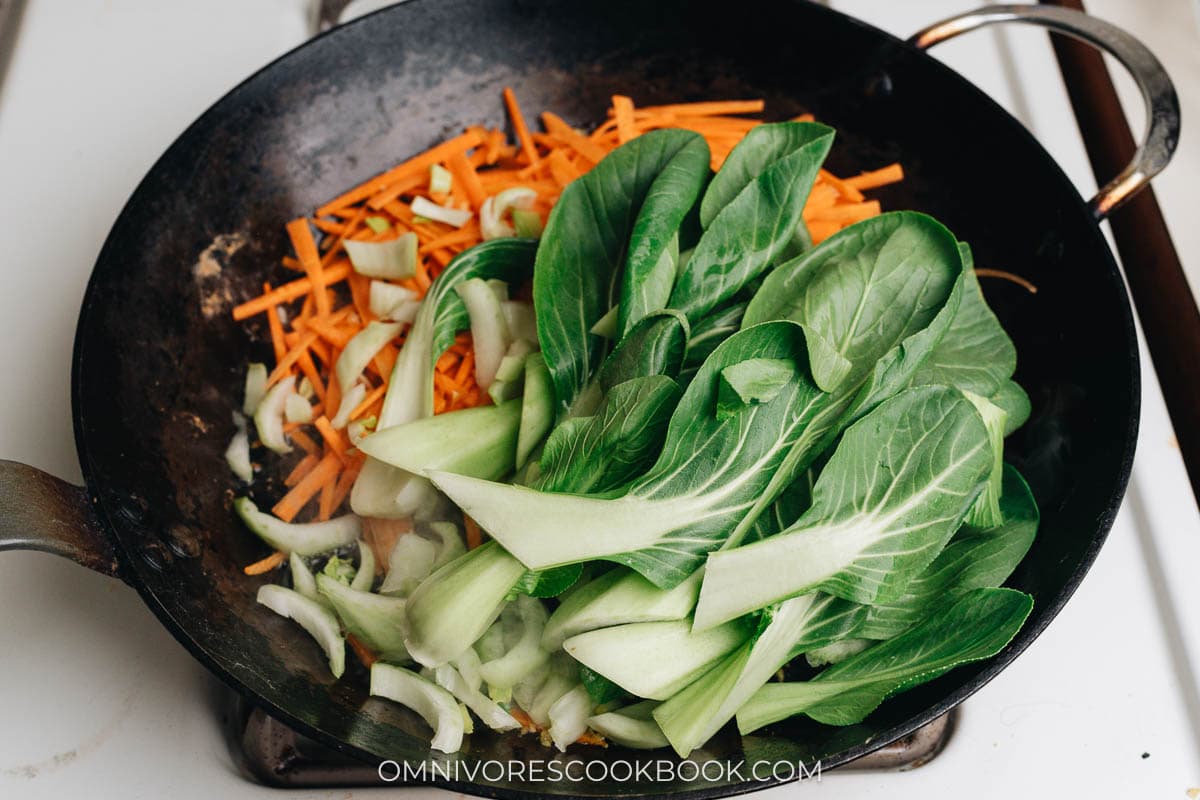 Cook baby bok choy and carrot