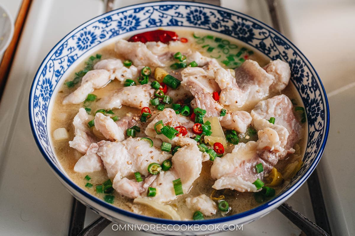 Finished Suan Cai Yu in a big serving bowl