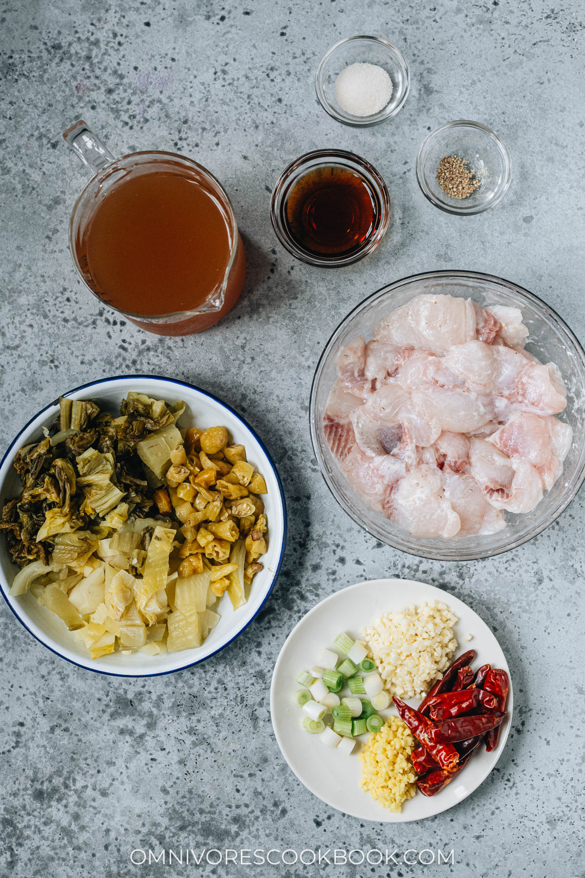 Ingredients for making Suan Cai Yu