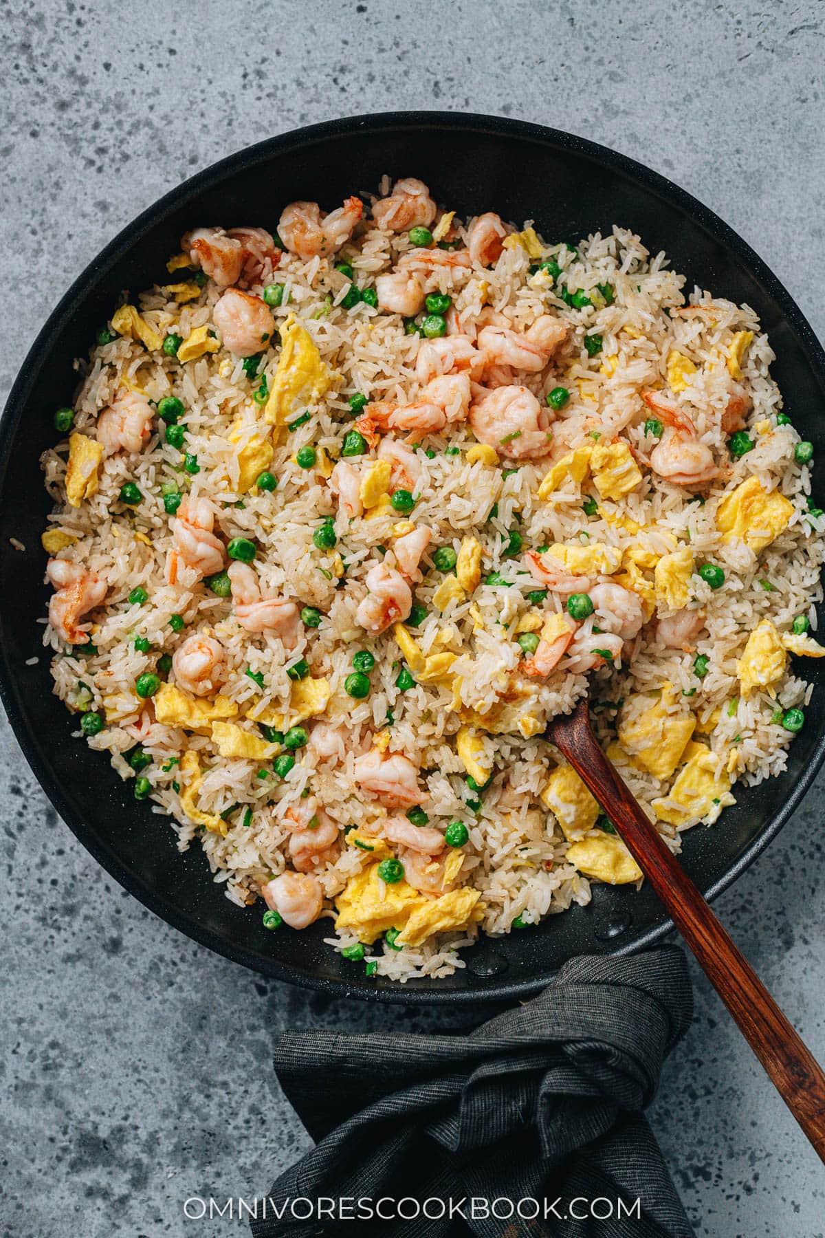 Shrimp fried rice in a pan