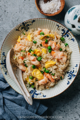 Homemade shrimp fried rice served in a bowl