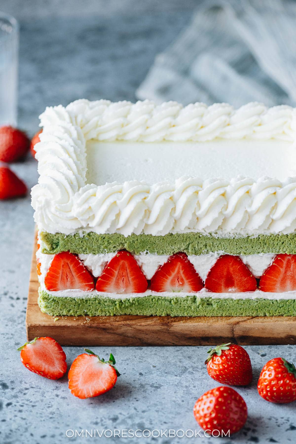 Japanese matcha cake close up