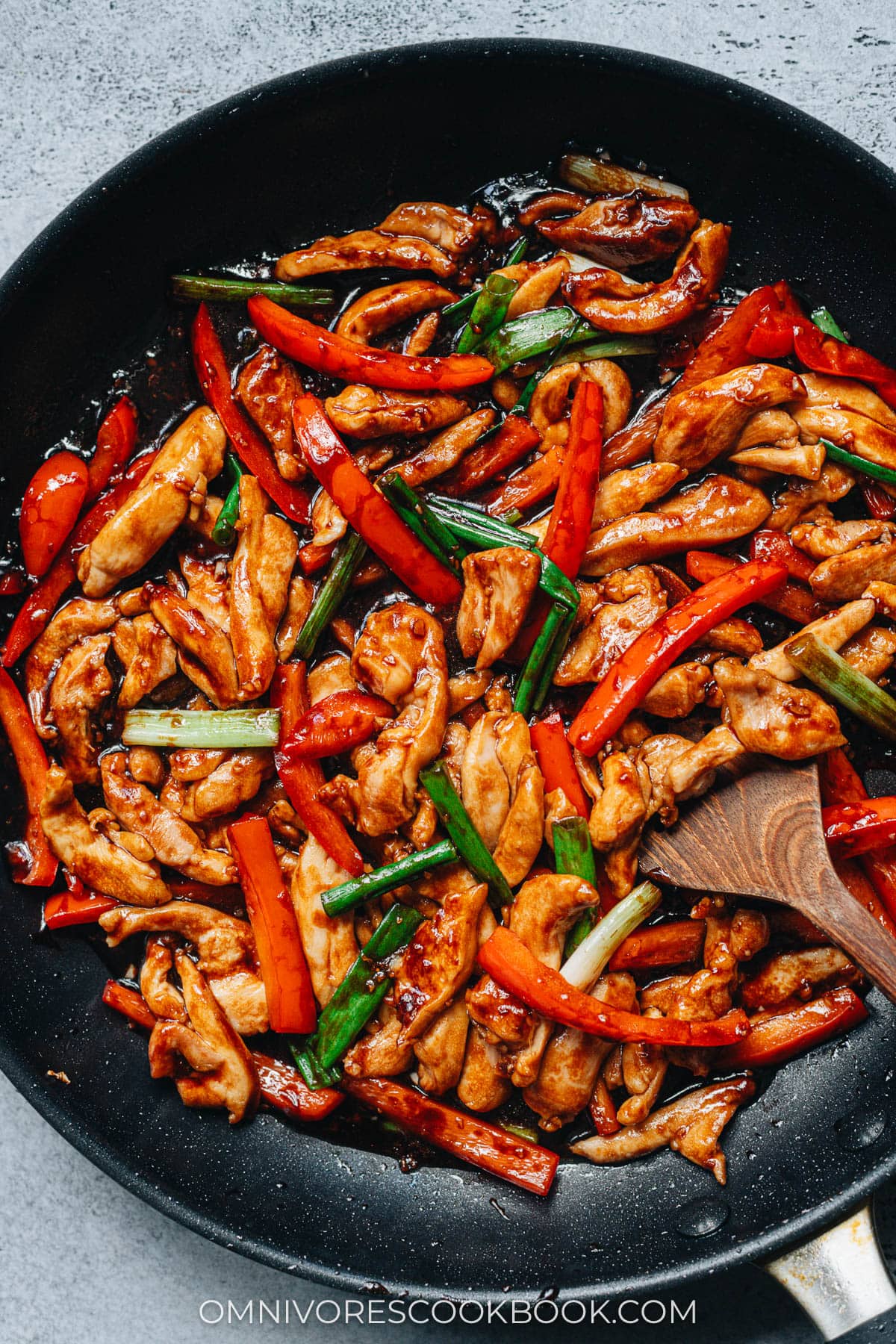 Chicken with garlic sauce in a pan