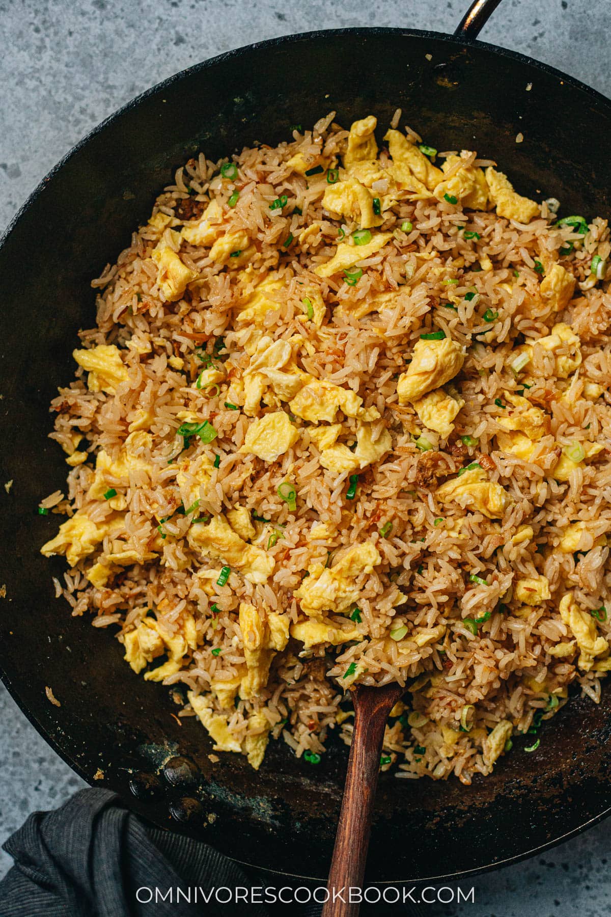 Homemade garlic fried rice in a pan