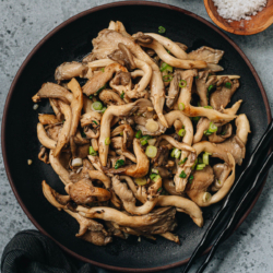 A super quick and easy oyster mushroom stir fry that creates a hearty side dish in 15 minutes. The mushrooms are cooked with a dash of soy sauce and garlic to bring out the delightful flavor of the ingredients.