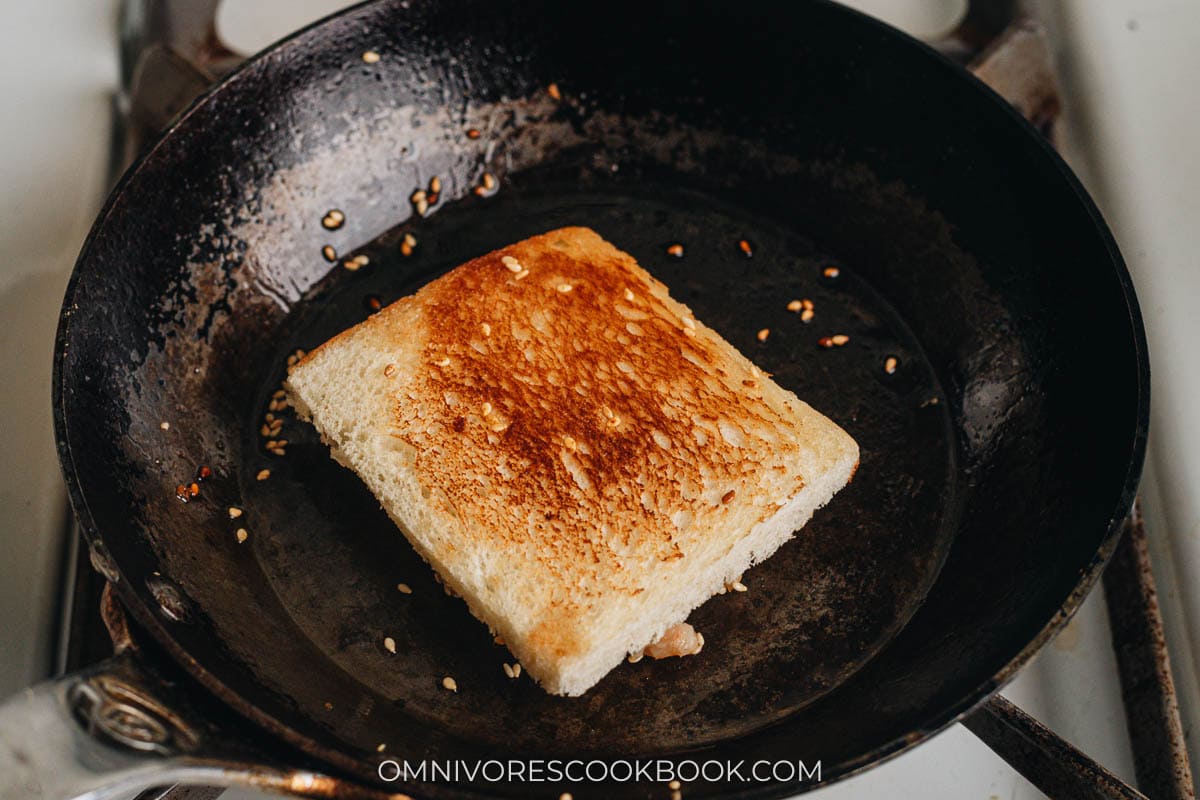 Frying the bread in a pan