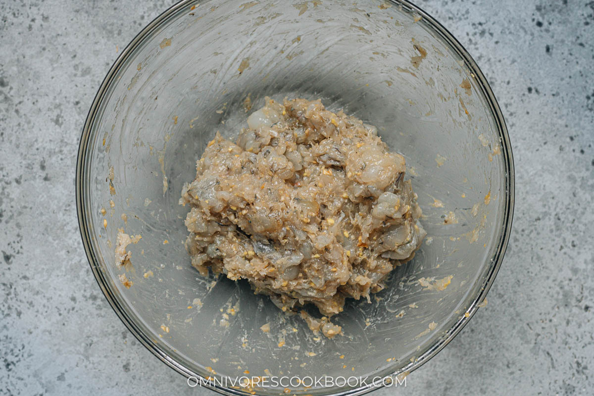 Texture of the shrimp topping after mixing