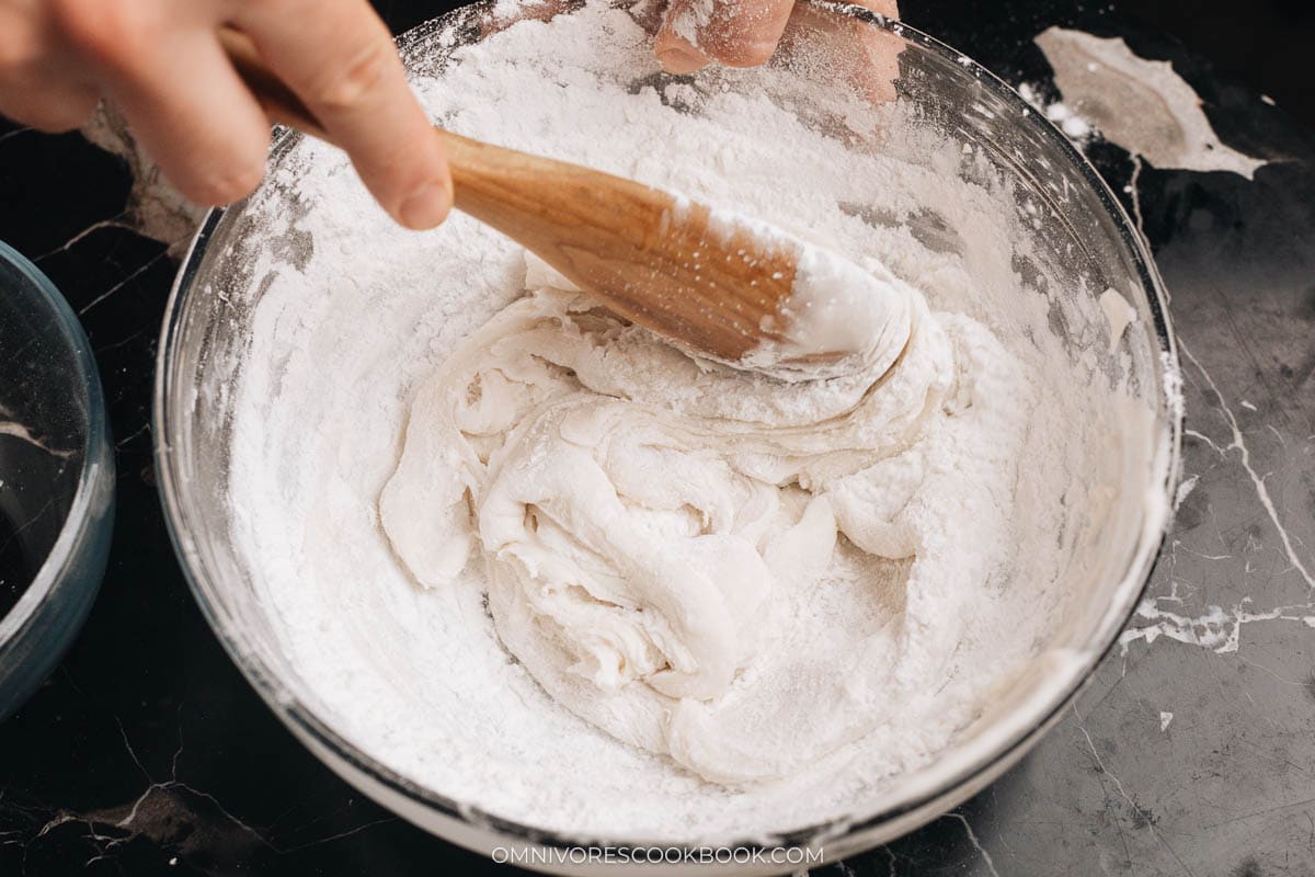 Add dry flour and keep mixing