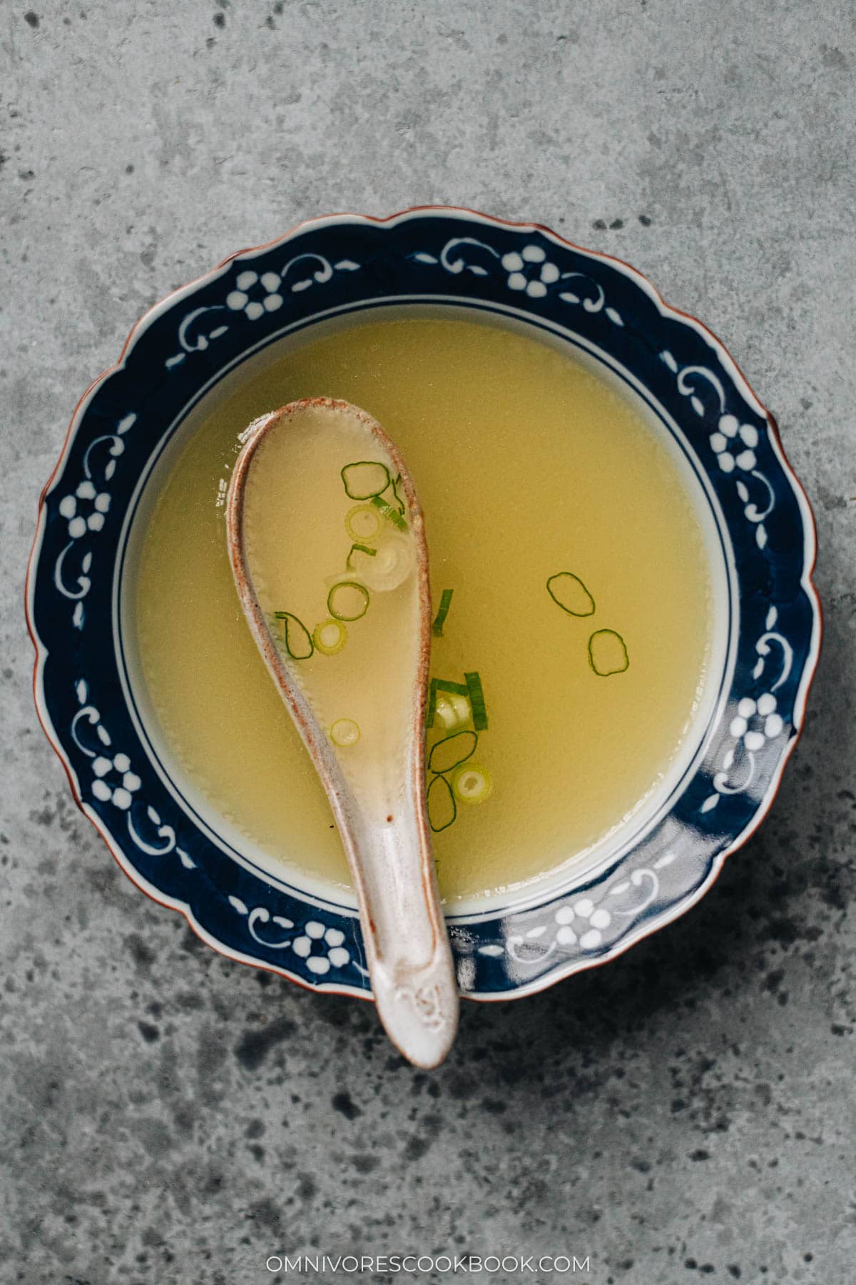 Chinese chicken stock served in a soup bowl