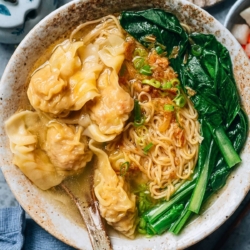 An authentic tasting Cantonese wonton noodle soup with juicy pork and shrimp wontons, thin chewy Hong Kong noodles, and fragrant homemade chicken stock. Follow this recipe and you’ll create a dish that tastes even better than the restaurant version.