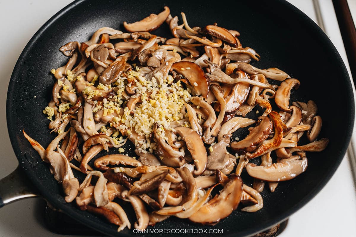 Stir fry mushrooms with aromatics