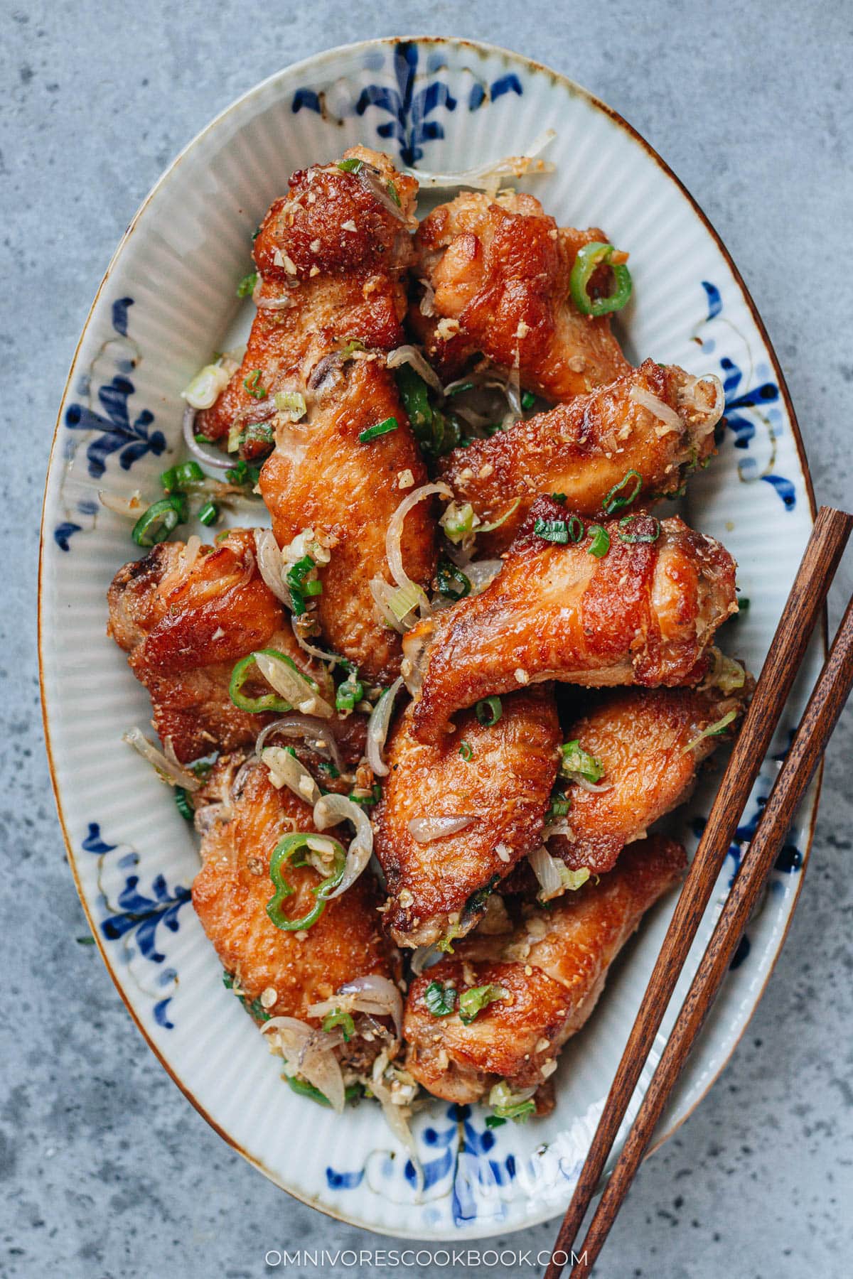 Salt and pepper chicken wings in a plate