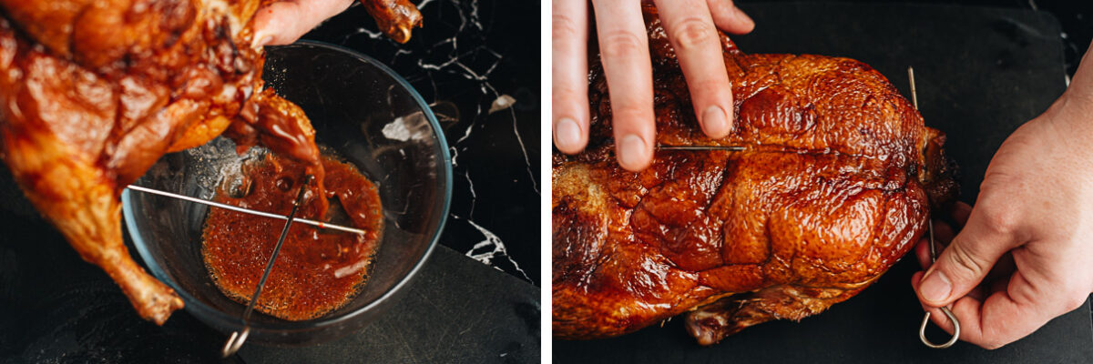 Drain the duck marinade from the cavity