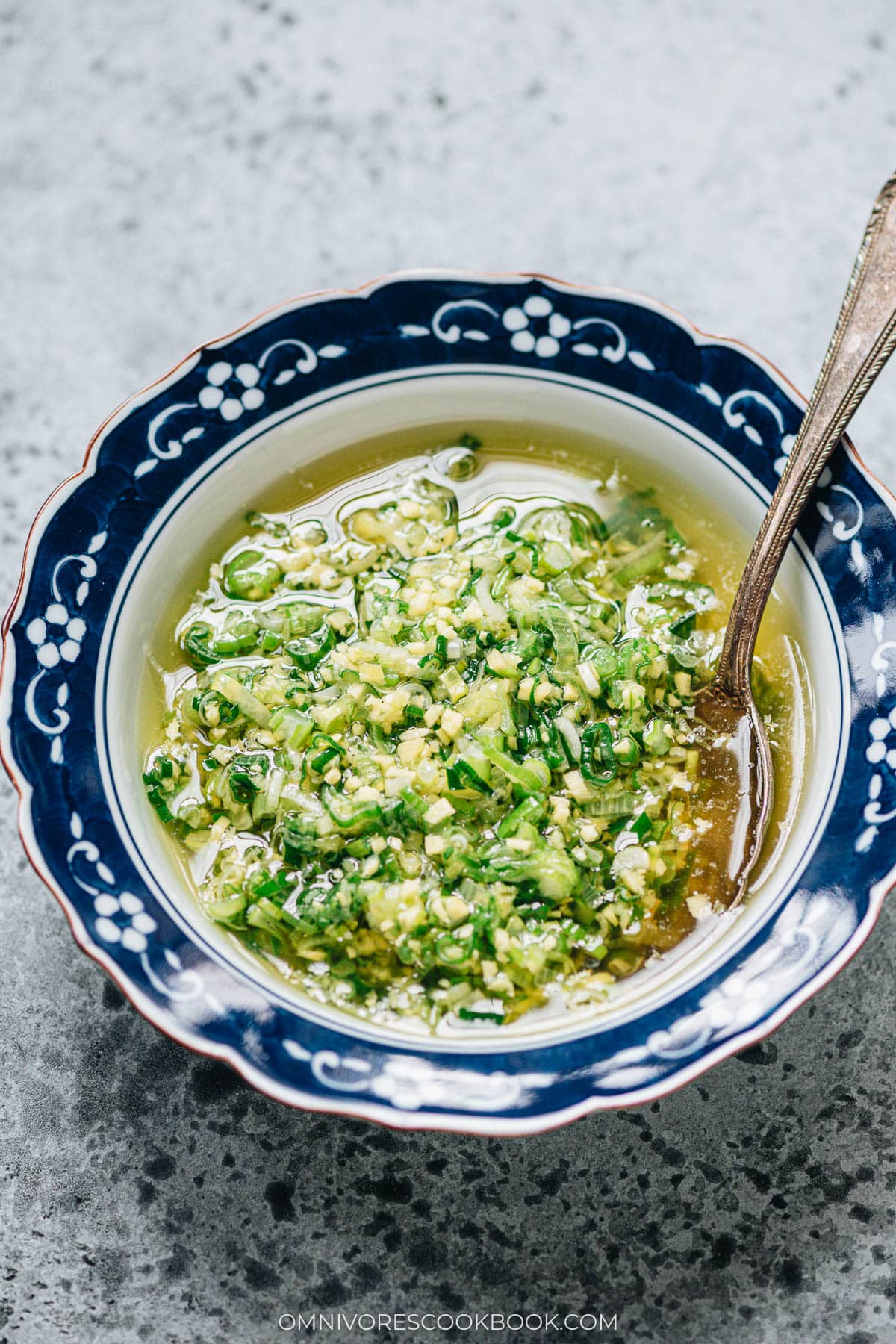 Homemade ginger scallion sauce close up