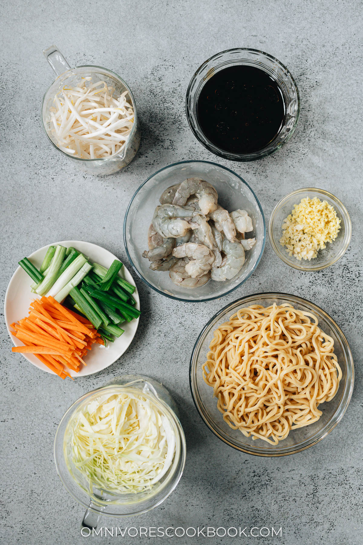 Ingredients for making shrimp lo mein