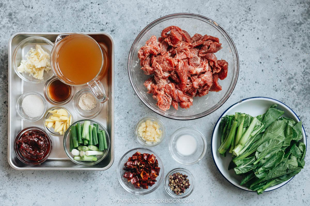 Ingredients for making Sichuan boiled beef