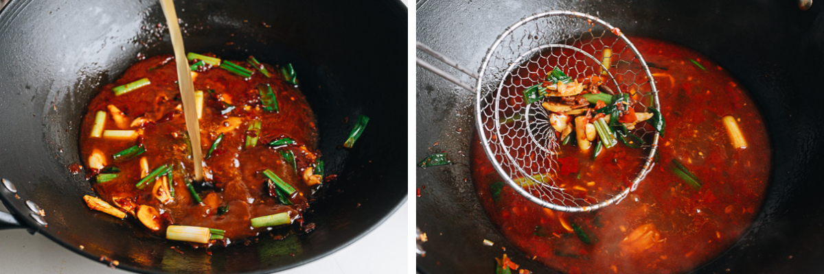 Cook the broth base for Sichuan boiled beef