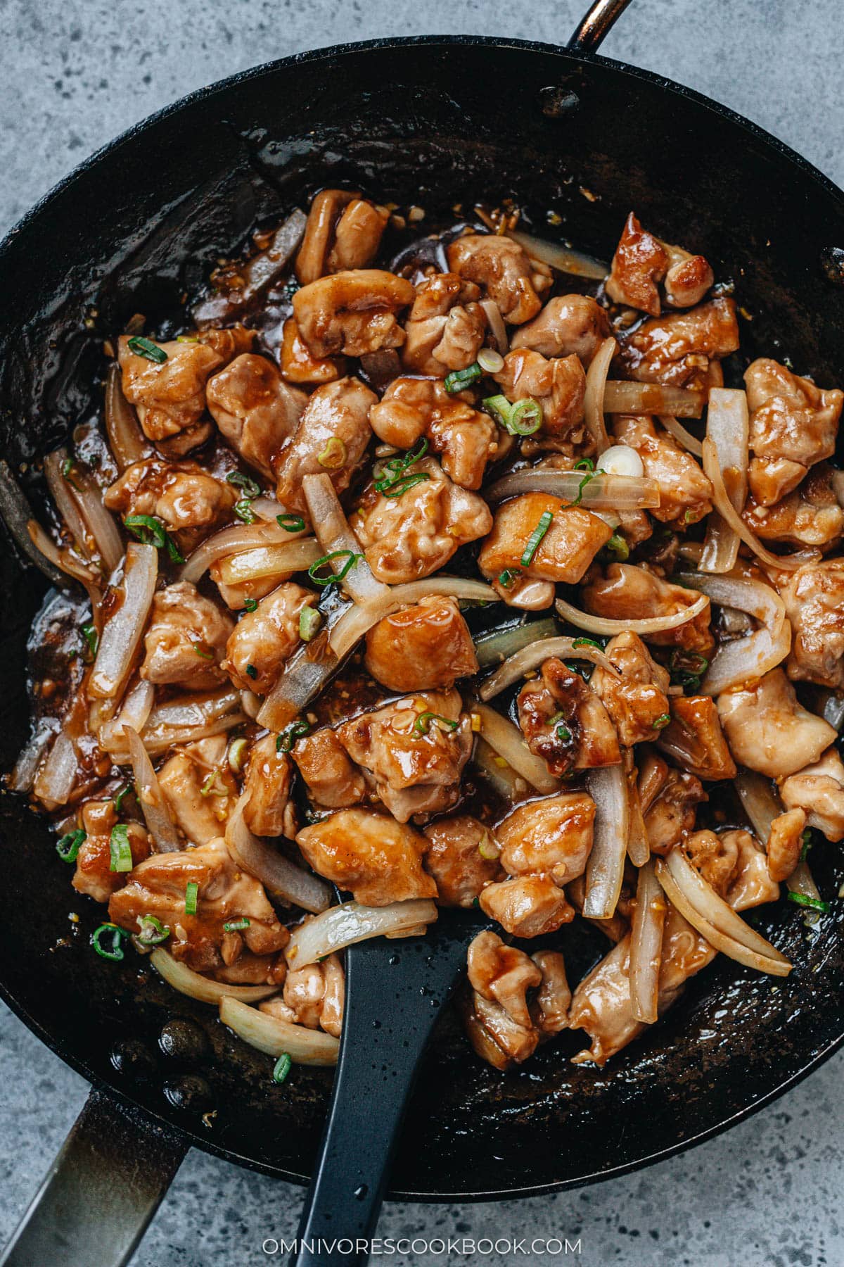 Bourbon chicken in a skillet