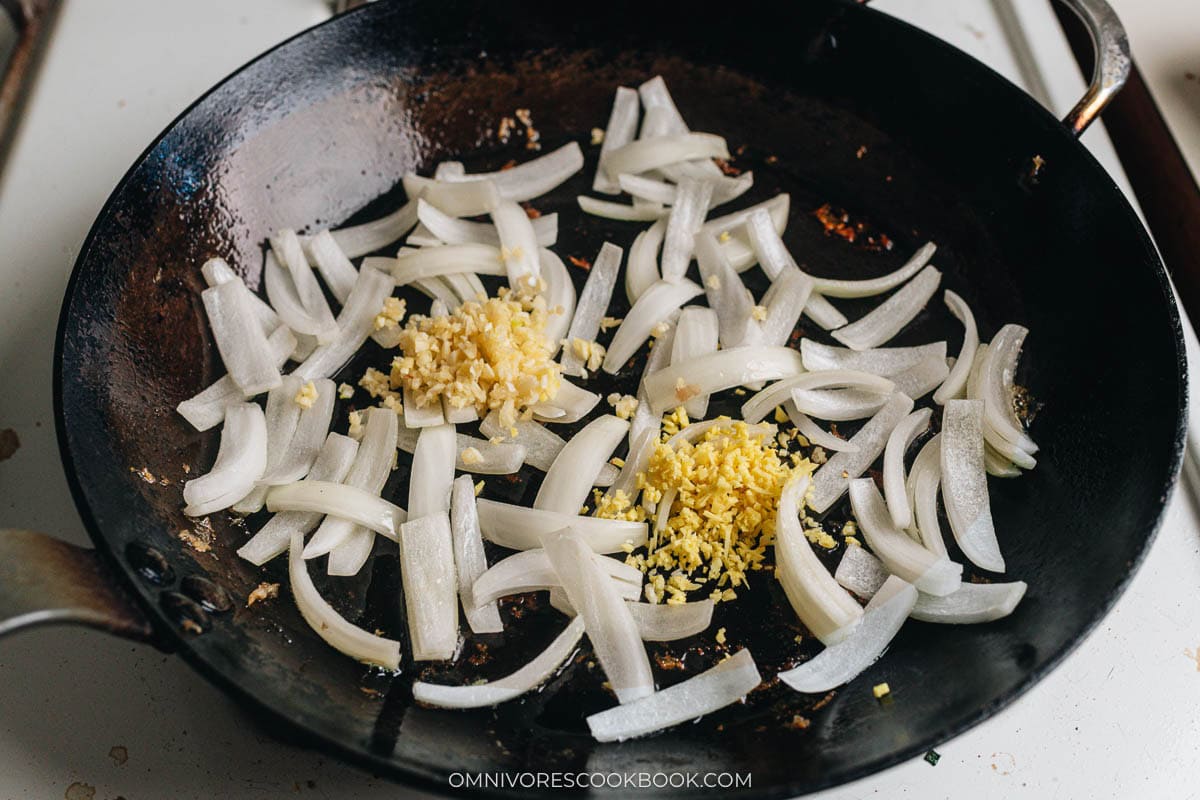 Cook aromatics and onion