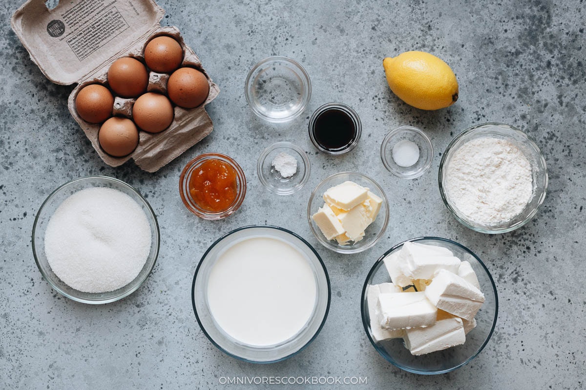 Ingredients for making Japanese cheesecake