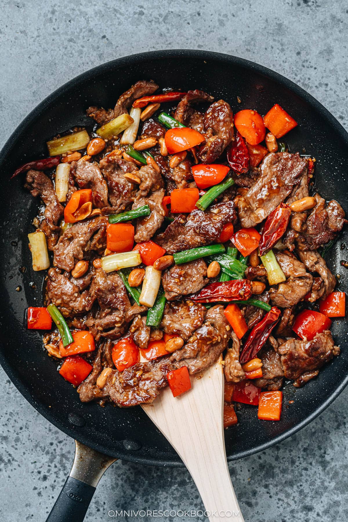 Kung pao beef in a pan