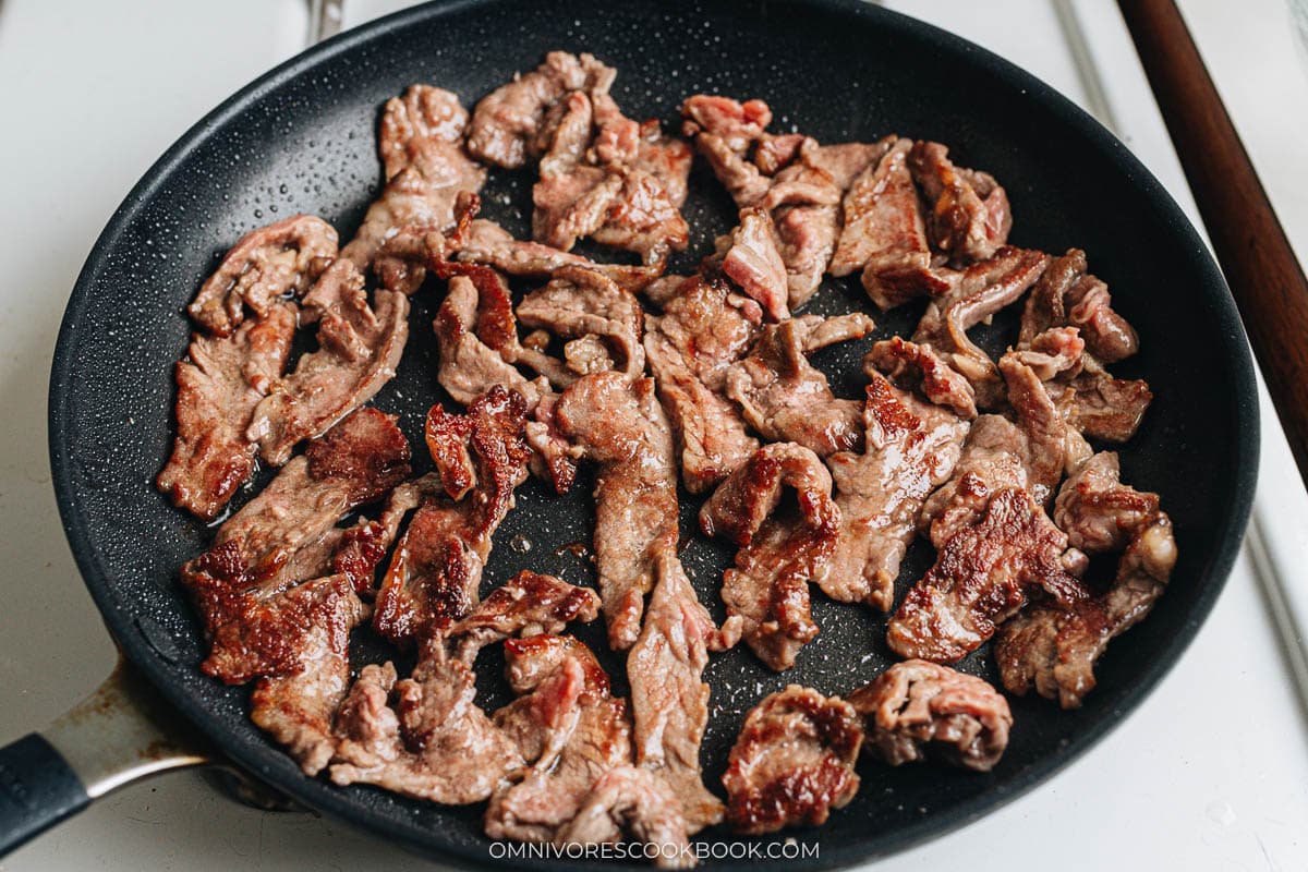 Searing flank steak in a pan